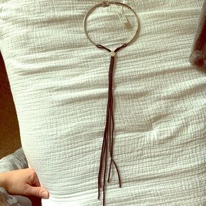 NWT Lucky Brand metal bolo choker w leather tassel